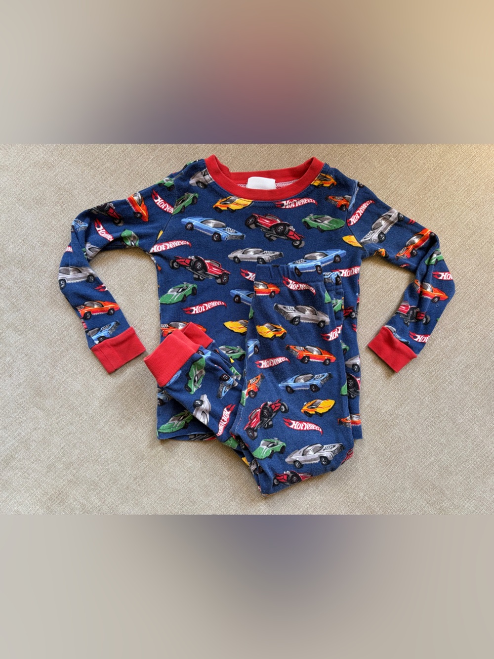 Pottery Barn Kids Hot Wheels Organic Cotton Pajama Set 3T Blue Race Cars